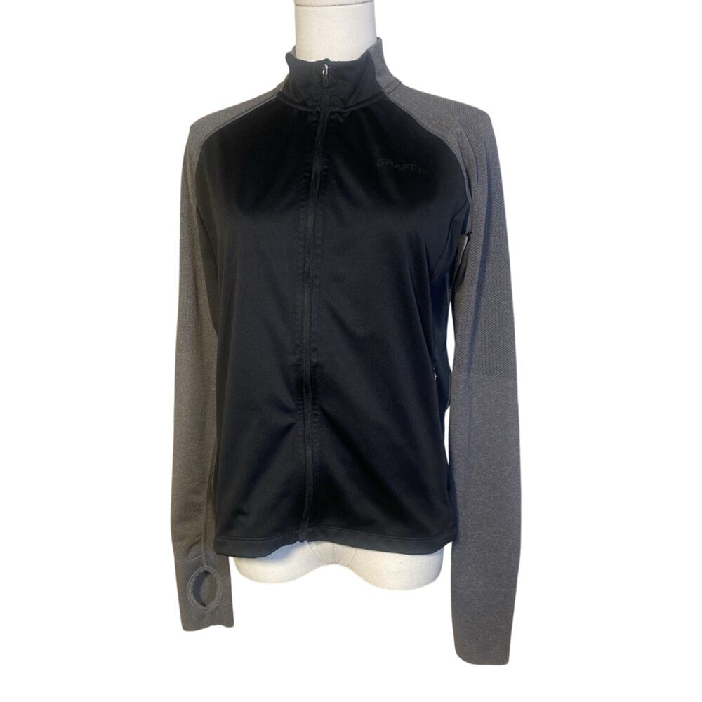 Craft Black Gray Jacket Medium Women's Running Soft Shell Front
